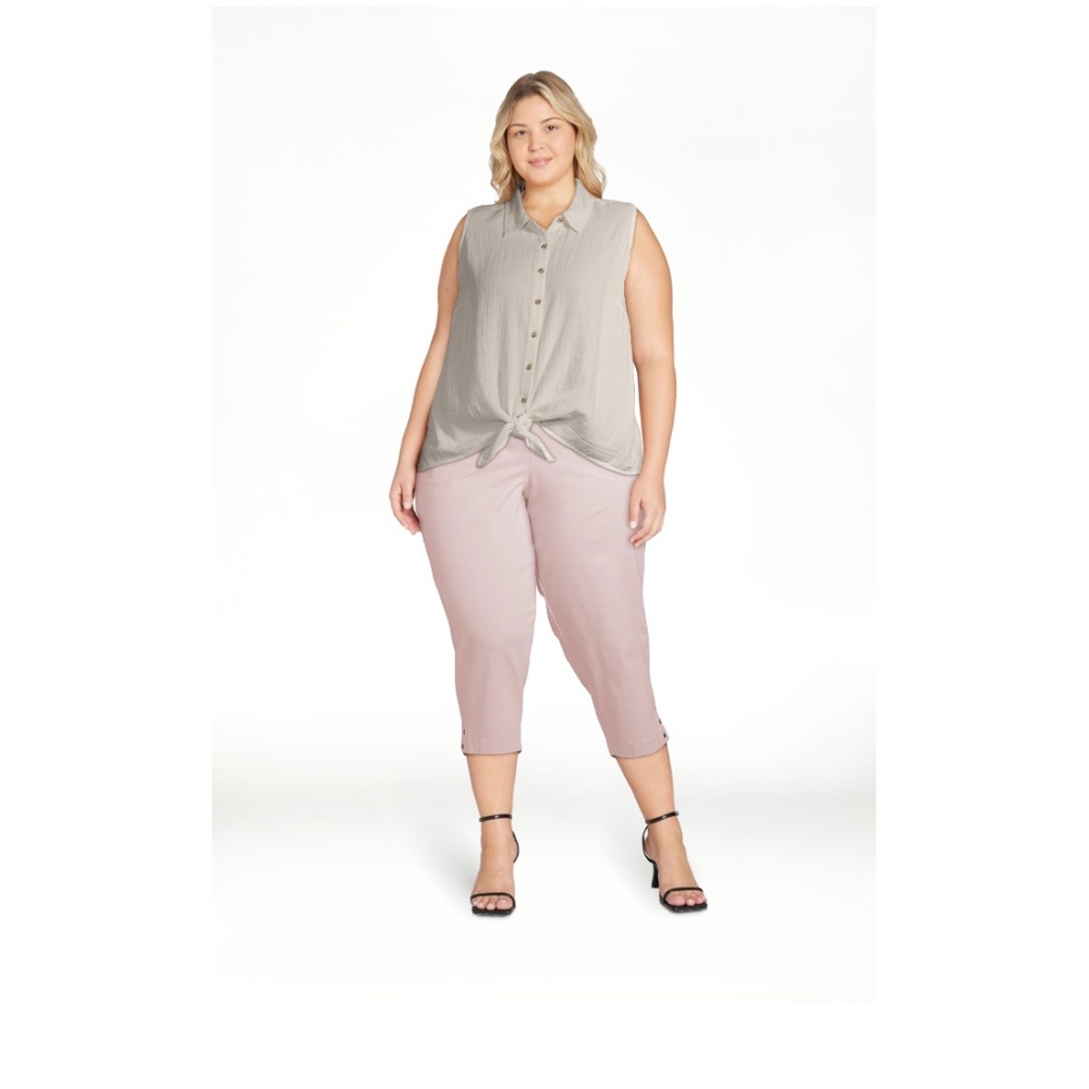 Just My Size Women’s Pink Snap Hem Pull On Crop Pant 1X (16W) NEW
